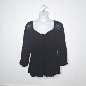Torrid Blouse Sz 2 Embroidered Sleeves Whimsygoth Dark Romantic Boho Goth Witchy